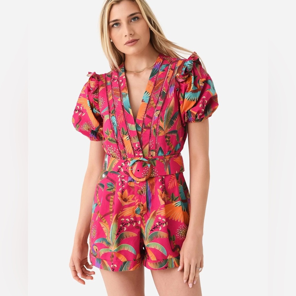 Farm Rio Macaw belted romper